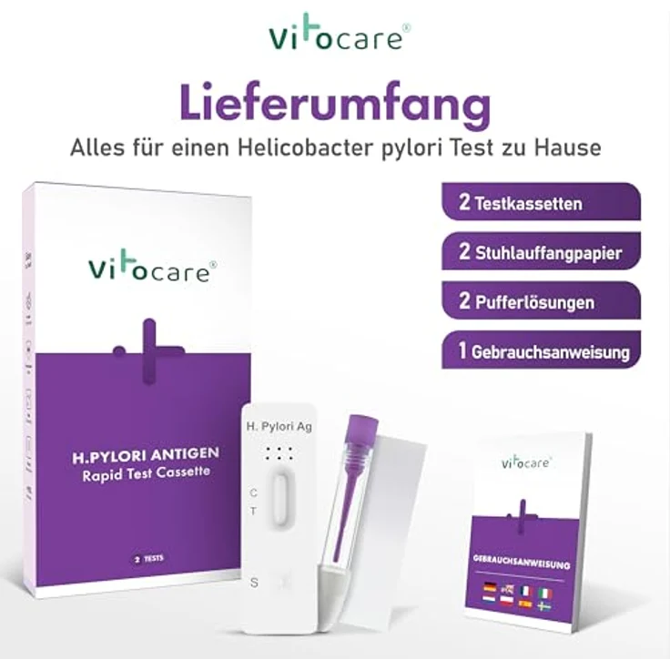 Vitocare Helicobacter Pylori Testset, 2 sterile Stuhltests mit schneller Ergebnisermittlung nach 10 Minuten – Bild 2
