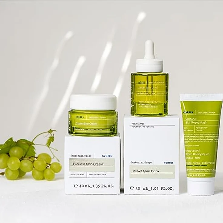 KORRES SANTORINI GRAPE Hautverfeinernde Maske mit Vulkansand, porenverfeinernd, mit Aktivkohlekapseln & Salicylsäure BHA, vegan, 70 ml – Bild 5