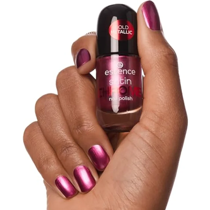 essence cosmetics satin CHROME nail polish, Nr. 03, Rot, abdeckend, hochpigmentiert, metallisch, vegan, 1er Pack (8ml) – Bild 4