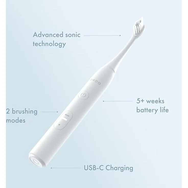 Ordo Sonic Lite, Schallzahnbürste mit 35.000 Impulsen/Min, Dual-Modi, 5+ Wochen Akku, Smart-Timer, wasserdicht, USB-C, Snow – Bild 4