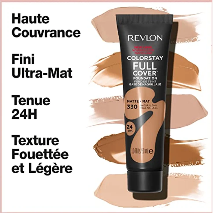 Revlon ColorStay Full Cover Longwear Matte Foundation, hitze- und schweißbeständig, leichtes Gesichts-Make-up, Farbton natürliche Bräune (330), 30 ml – Bild 2