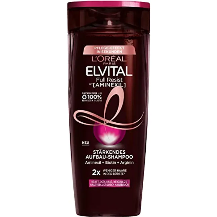 L'Oréal Paris Shampoo gegen Haarausfall durch Haarbruch, Für kraftloses, brüchiges Haar, Mit Biotin, Provitamin B5 und Arginin, Elvital Full Resist Power Booster Haarshampoo, 1 x 300 ml