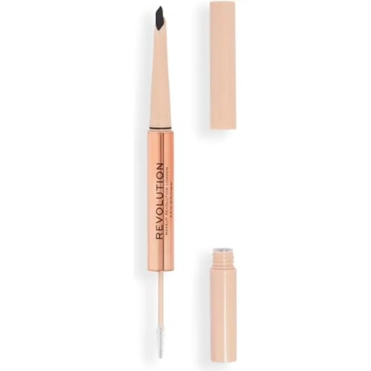 Makeup Revolution Fluffy Brow Filter Duo, beidseitiger Augenbrauenstift für Fixation und Form, Farbton Ash Brown, 0.12 g