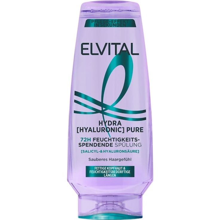 L’Oréal Paris Elvital Hydra Hyaluronic Pure Spülung, 72H feuchtigkeitsspendender Conditioner für mittleres und langes Haar, Unisex, 250 ml