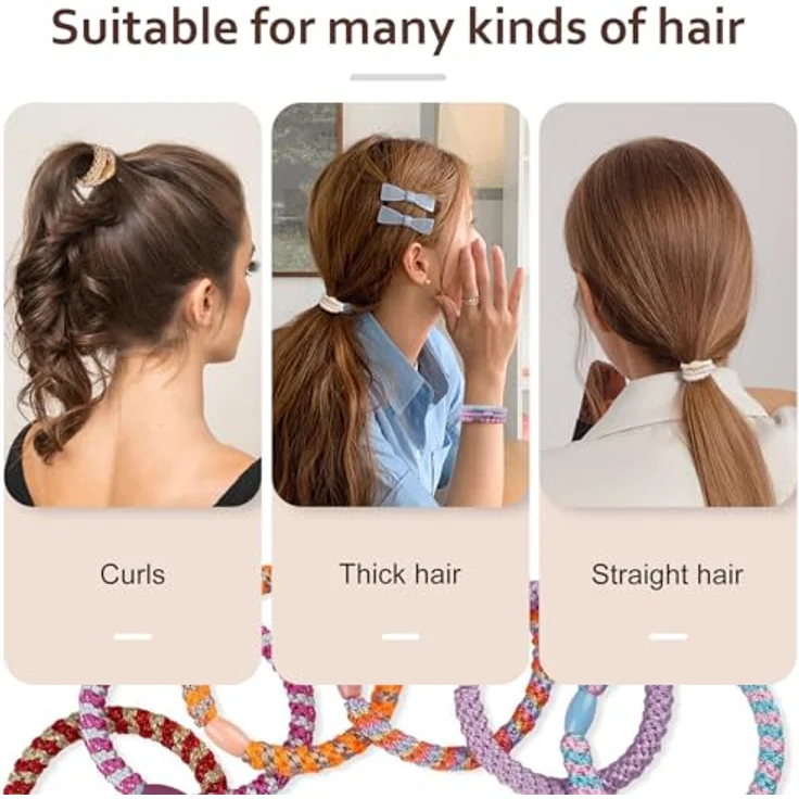 Kisvic Haargummi Set, 12 Stück Mehrfarbige Geflochtene Haargummis für Damen, Elastische Haarbänder für Dickes und Lockiges Haar – Bild 4