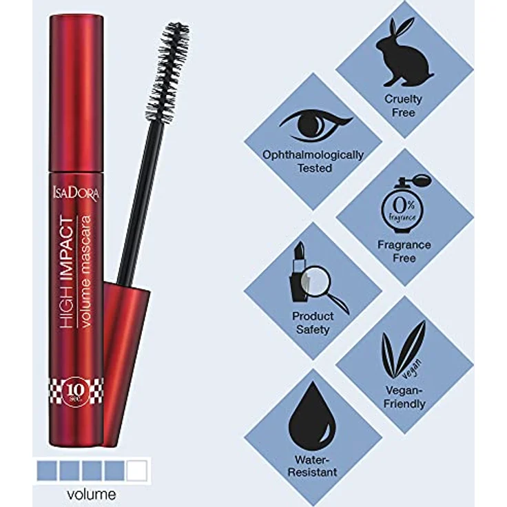 IsaDora High Impact Volume Mascara Black 30 Black Speed – Vegan Make-up für empfindliche Augen - Cruelty Free Make-up False Lash Effekt Volumen Mascara Wasserdicht – Schwarz 9 ml – Bild 4