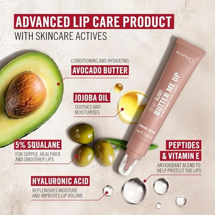 Rimmel London Oh My Gloss Butter Me Up Lippenbalsam, ultra-feuchtigkeitsspendend mit Squalan, Farbton Latte Delight 001, 15 ml – Bild 5