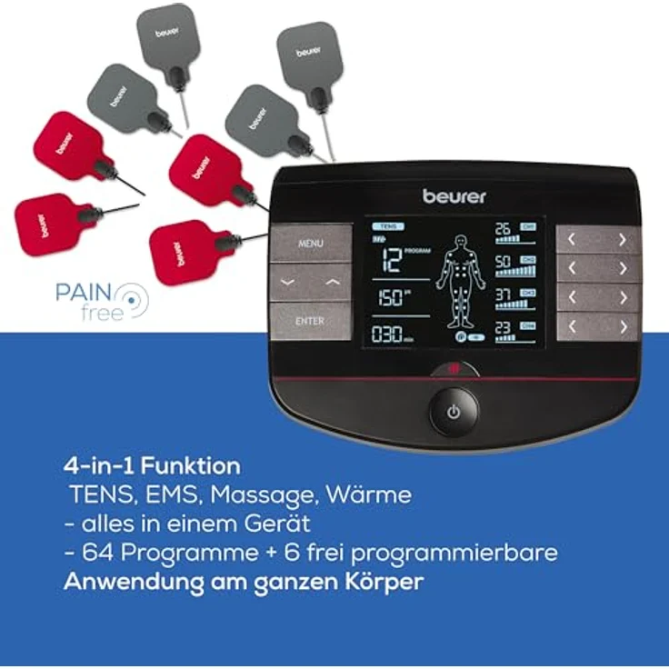 BEURER EM 89, TENS-EMS-Gerät in 4-in-1 Funktion mit Wärme, 8 Elektroden, inkl. 8 selbsthaftenden Gel-Pads für großflächige Anwendung – Bild 4