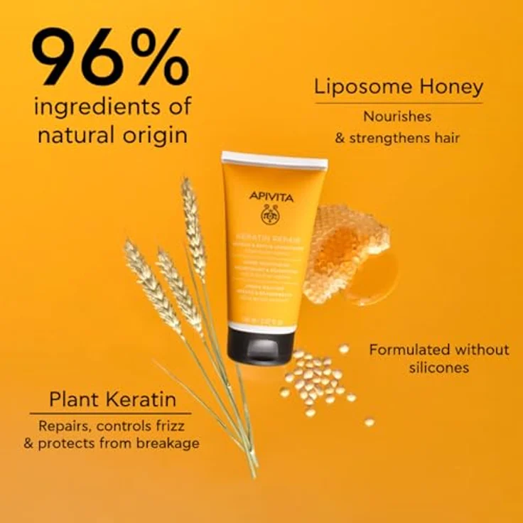 Apivita Keratin Repair Nourish Conditioner, regenerierender Keratin Conditioner für trockenes und beschädigtes Haar, 150 ml, silikonfrei und sulfatfrei – Bild 4
