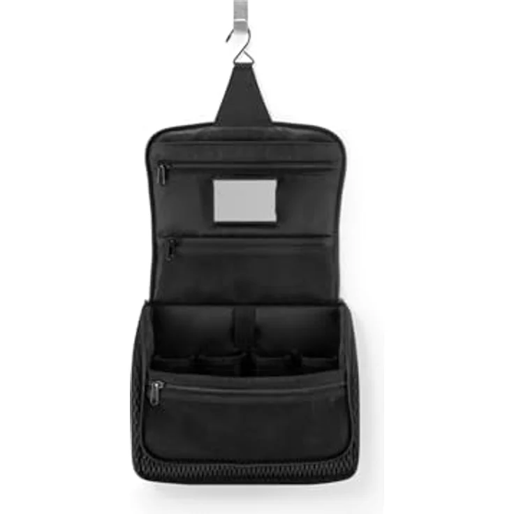 Reisenthel Kulturbeutel toiletbag XL Special Edition, Kosmetiktasche aus recyceltem Polyester mit Spiegel und vielen Fächern, schwarz, 29 x 10 x 22 cm – Bild 3