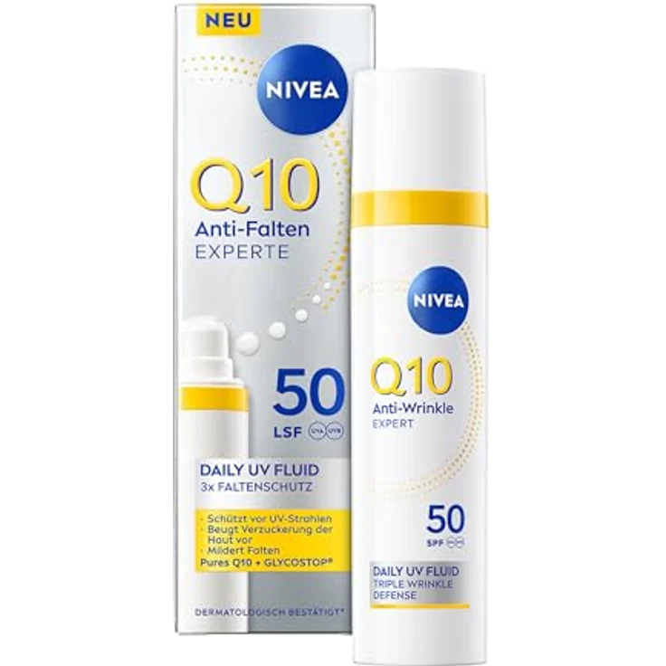 Nivea Q10 Daily UV-Fluid 40ml, Anti-Aging-Creme mit LSF 50, UVA-/UVB-Schutz, für alle Hauttypen – Bild 2