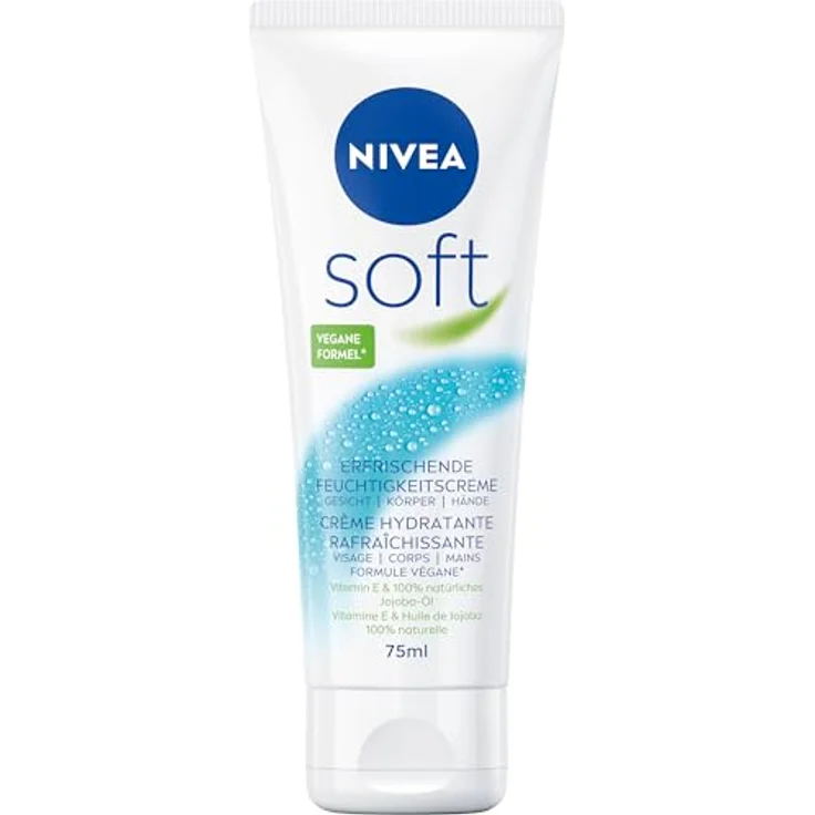 NIVEA Soft Erfrischende Feuchtigkeitscreme, leichte Creme mit Vitamin E und 100% natürlichem Jojoba-Öl, schnell einziehende Hautcreme für intensive Feuchtigkeit (75 ml) – Bild 1