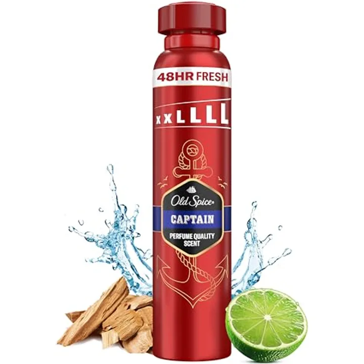 Old Spice Captain Deodorant Bodyspray für Männer, 250ml, 48H Frische, Parfümqualität, 0% Aluminiumsalze, Schwarz & Weiss keine Flecken