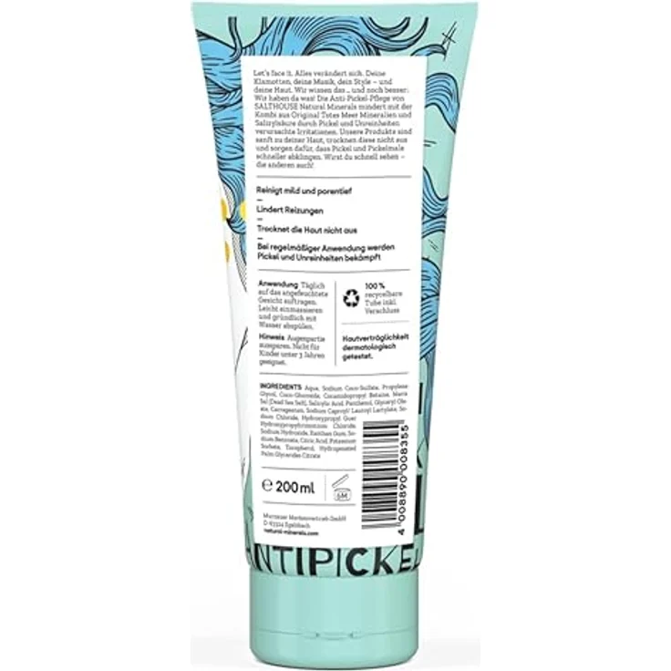 Salthouse Natural Minerals Anti-Pickel-Waschgel, reinigt mild und porentief, reizlindernd, mit Salizylsäure, 200ml – Bild 2