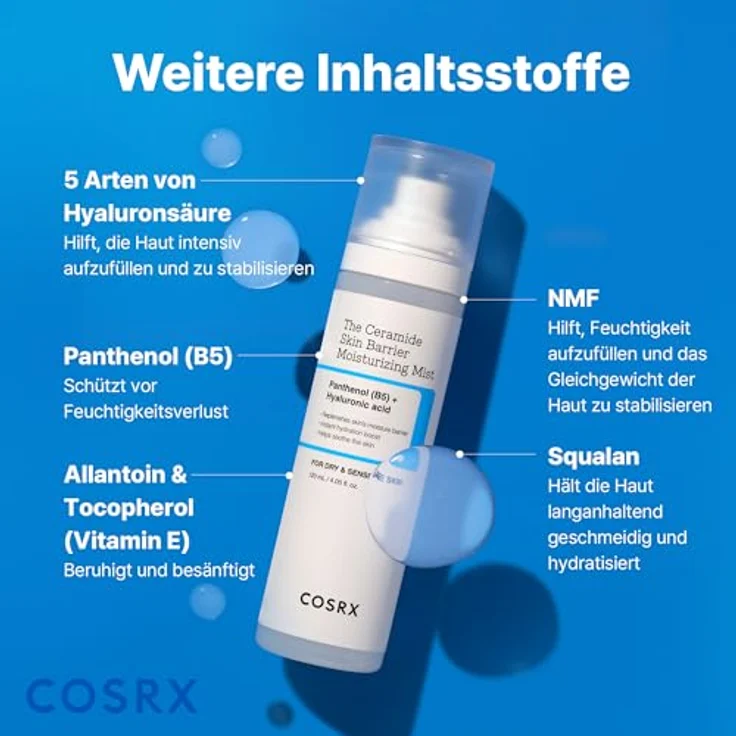 COSRX Ceramide Skin Barrier Moisturizing Mist, Gesichtsspray 120 ml mit Panthenol & Hyaluronsäure für empfindliche Haut – Bild 7