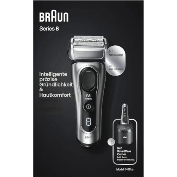 Braun Gesichtshaarrasierer Series 8, 8467cc System wet&dry, SmartClick-Präzisionstrimmer, hergestellt in Deutschland – Bild 5