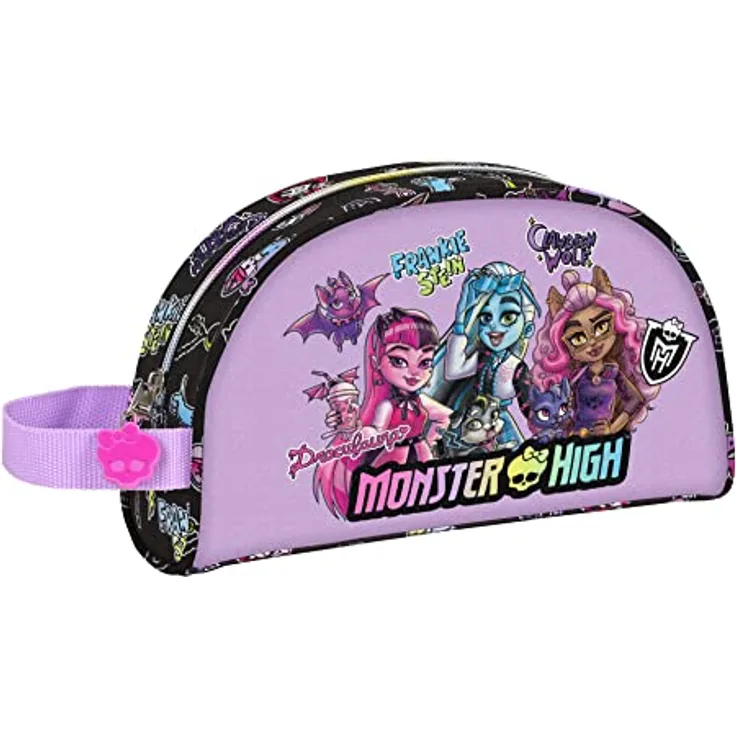 Safta Monster High Kulturbeutel für Kinder, anpassbar, ideal für Kinder von 5 bis 14 Jahren, bequem und vielseitig, Qualität und Haltbarkeit, 26 x 16 x 9 cm, Schwarz, Schwarz, Estándar, Lässig