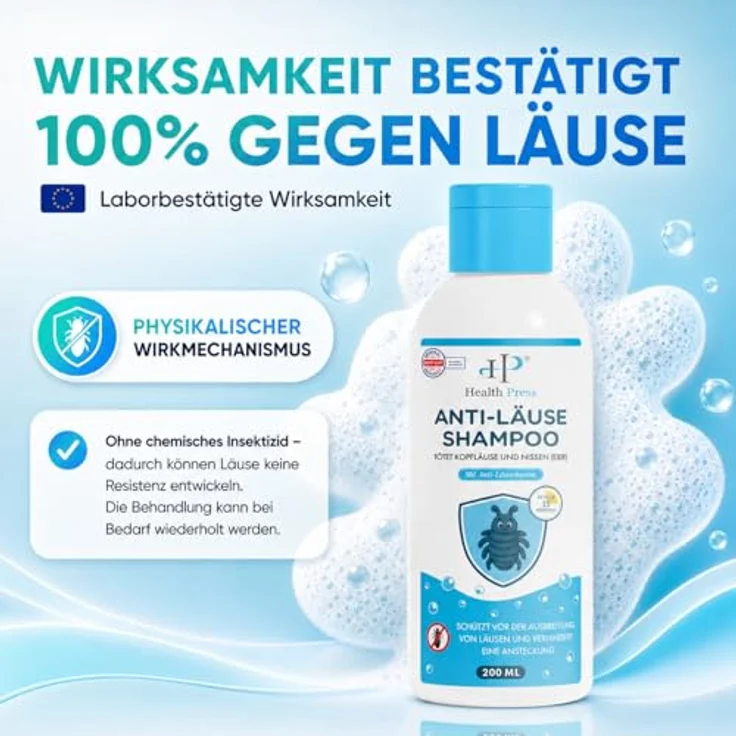 Health Press Anti-Läuse Shampoo, 200ml Vorteilspackung mit Applikatorflasche und Läusekamm, kokosextraktbasiert – Bild 5