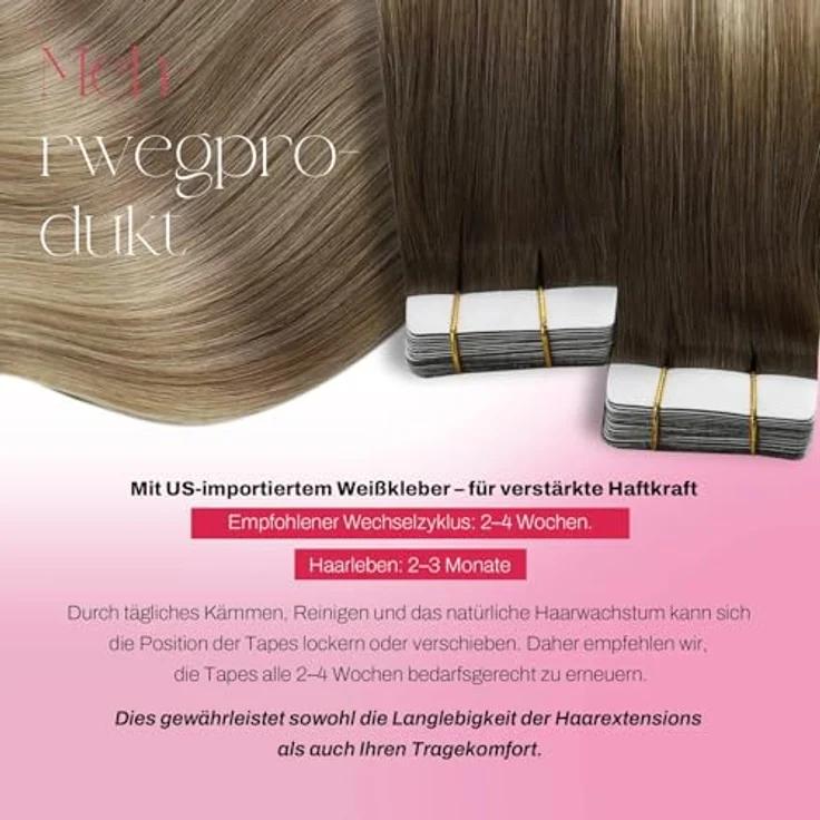 Moresoo Tape in Extensions Echthaar Ombre Braun bis Hellbraun mit Goldblond, 50g, 35 cm, Remy Invisible Tapes – Bild 3