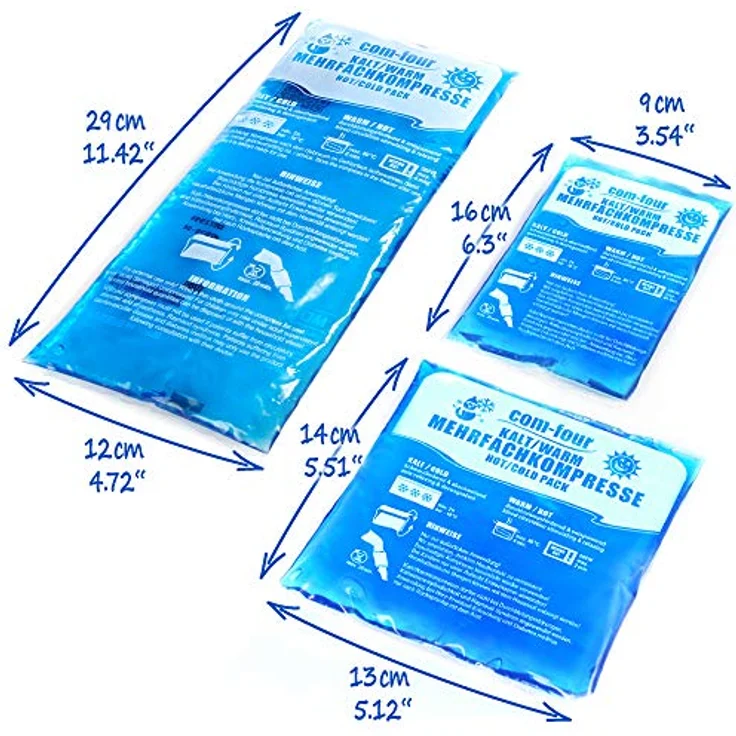 Com-Four Sparpack Mehrfachkompresse in 3 verschiedenen Größen - Gelkompresse für kalt & warm - Anwendungen - Kühlpads - Mikrowellen geeignet (2 x Klein, 2 x Mittel, 2 x Groß) – Bild 8