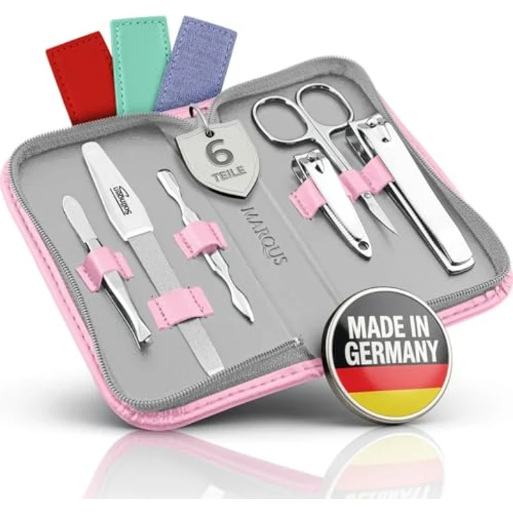 marQus Maniküre Set Solingen, 6-teiliges Nagelset aus glanzvernickeltem Stahl im Kunst-Leder Etui, handlich und weich für Damen und Herren – Bild 1