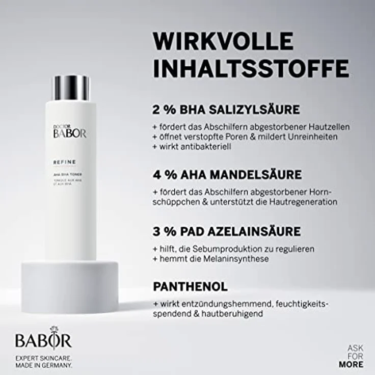 DOCTOR BABOR AHA BHA Gesichtstoner, Verfeinerndes Gesichtswasser gegen Unreinheiten und große Poren, Mit Salizylsäure und Mandelsäure, Tonic, 1 x 200 ml – Bild 3