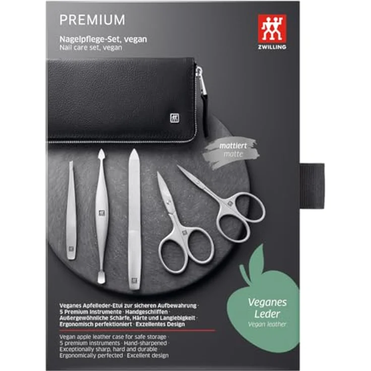 ZWILLING Maniküre Pediküre Set 5tlg., Nagelschere & Nagelfeile, veganes Apfelleder-Etui in schwarz, rostfreier Edelstahl, ergonomische Handhabung – Bild 5