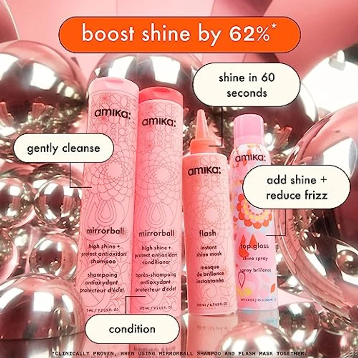 Amika Mirrorball Shine Antiox Shampoo, 275 ml – antioxidative Formel für brillanten Glanz und geschmeidiges Haar – Bild 7
