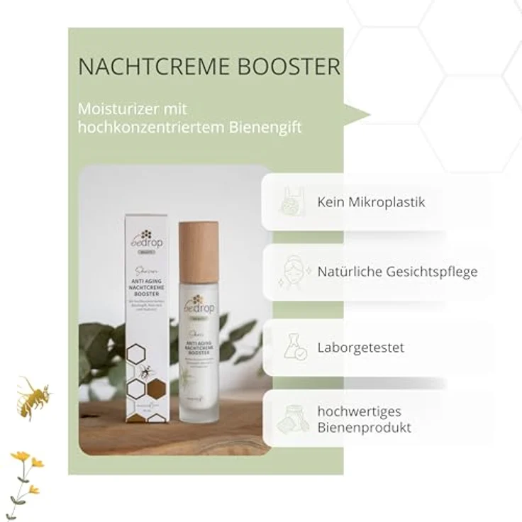bedrop Anti-Aging Nachtcreme BOOSTER mit Bienengift, Aloe Vera, Hyaluron, Jojobaöl, Vitamin C und Arginin zur Faltenminderung - 3x 50ml Sparset – Bild 4