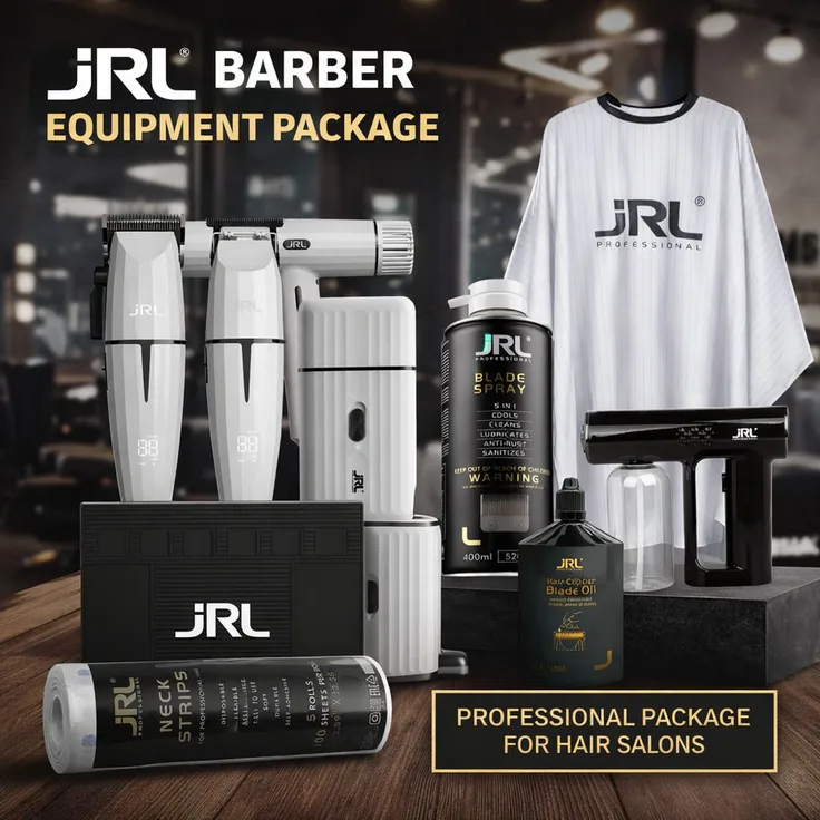 JRL Profi Haarschneider Set Ghost Edition, komplett mit Clipper, Trimmer, Shaver und Haartrockner in elegantem Weiß