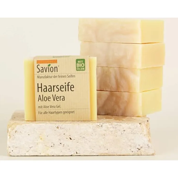 Savion Haarseifen-Set Aloe Vera | 4+1 Stück | Bio & Vegan | Für alle Haartypen 5x 85gr