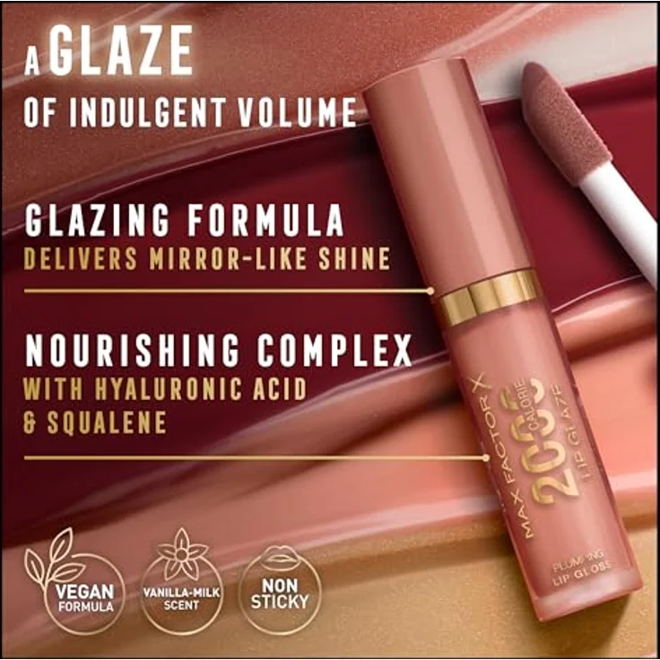 Max Factor 2000 Calorie Lip Glaze, farbiges Hochglanz-Lipgloss mit Volumen-Effekt, Nährstoffkomplex mit Hyaluron und Squalan, vegan, Fb. 000 Melting Ice, 4.4ml – Bild 4