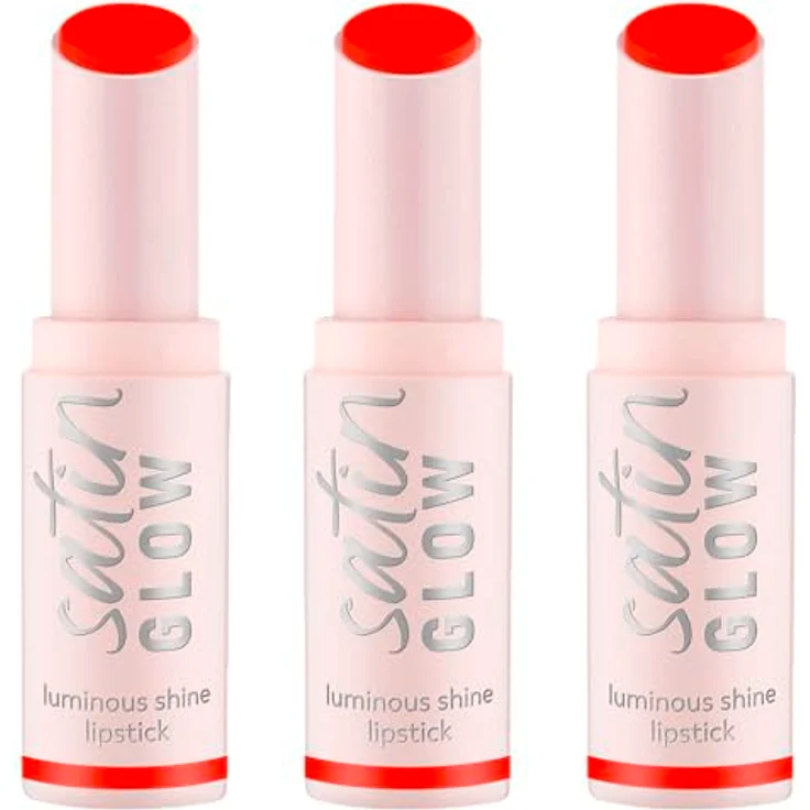 Essence Satin GLOW Luminous Shine Lipstick, Nr. 07, Orange, strahlend und farbintensiv, vegan, 3er Pack (3x3.5g) – Bild 1