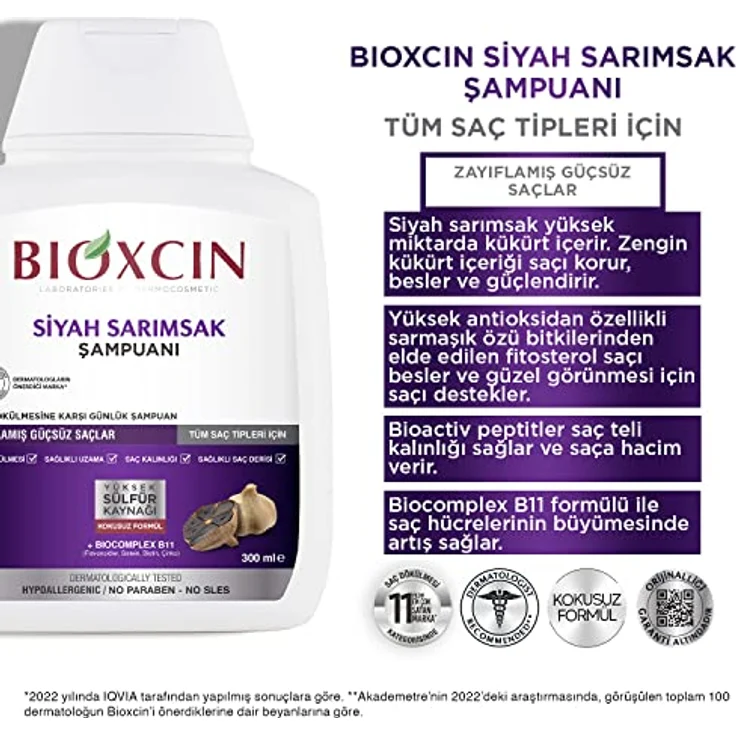 BIOXCIN Schwarzer Knoblauch Shampoo 300 ml – Stärkendes Shampoo gegen Haarausfall mit 100% Schwarzem Knoblauchextrakt – Bild 4