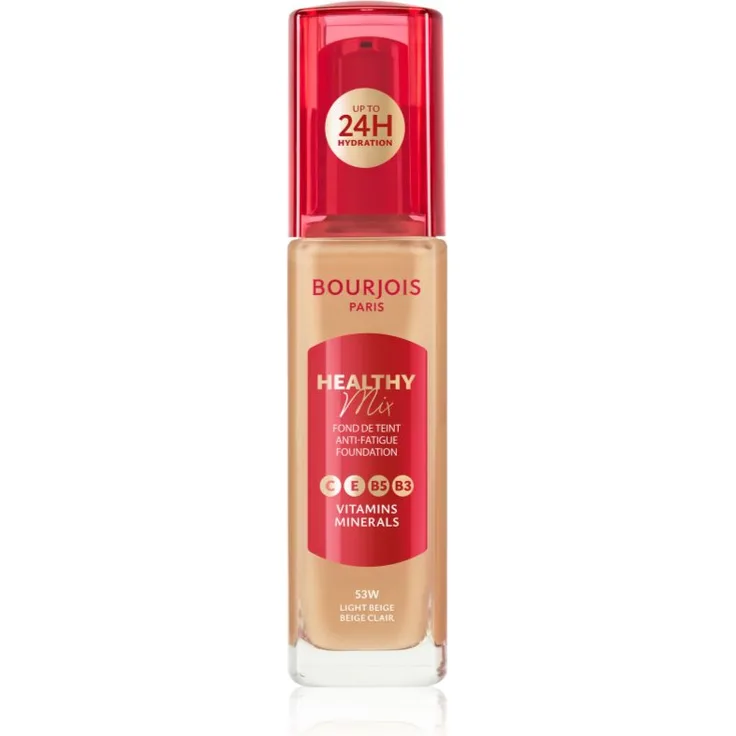 Bourjois Healthy Mix Foundation, aufhellendes und feuchtigkeitsspendendes Make-up mit 24 Std. Haltbarkeit, Farbton 53W Light Beige, 30 ml