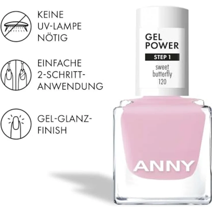 ANNY Gel Power Nail Polish – Gel-Farb-Nagellack ohne UV-Lampe, brillanter Glanz, bis zu 12 Tage Halt, splitter- & kratzresistent, Farbe: Sweet Butterfly - Helles Zuckerwatterosa, 8 ml – Bild 4