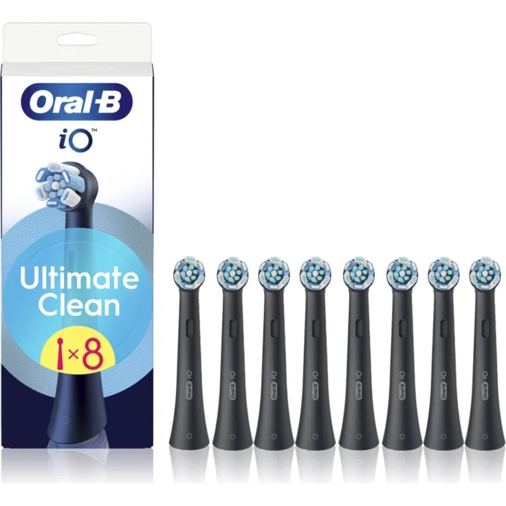 Oral B iO Ultimate Clean Bürstenkopf, Ersatzkopf für elektrische Zahnbürsten, 8 St., schwarz, effektive Plaque-Entfernung und sanfte Reinigung – Bild 1