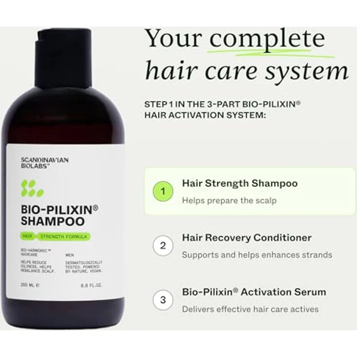 Scandinavian Biolabs Bio-Pilixin® Shampoo+, 250 ml, Natürliches, veganes Pflegeprodukt für Männer mit Eukalyptusduft – Bild 4