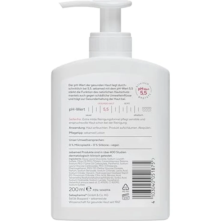 Sebamed seifenfreie Waschemulsion Olive, 200 ml Spender, milde Reinigung mit Olivenöl und Panthenol, für sensible Haut – Bild 2