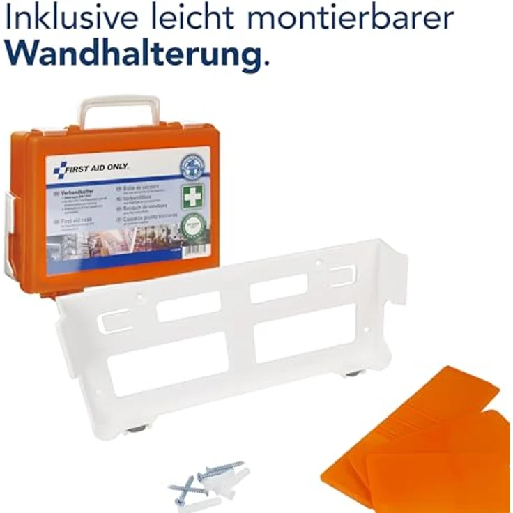 First Aid Only Verbandkoffer mit Griff, DIN 13157, inklusive Trennscheiben, Wandhalterung, Schrauben und Dübeln, orange, P-10020 – Bild 4