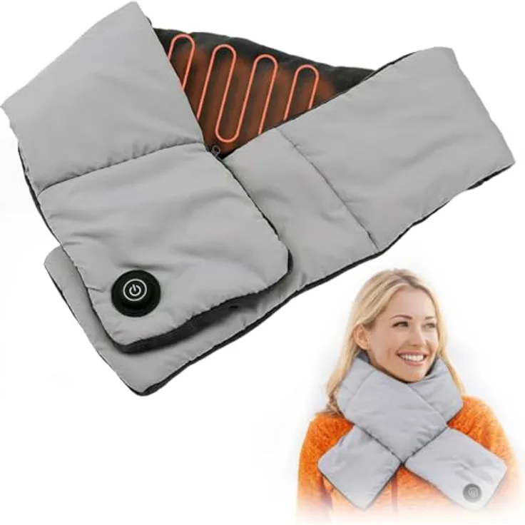 Addliving Kabelloser Wärmeschal, Beheizbarer Schal mit 5000 mAh Powerbank, Infrarot-Heizschal mit 3 Temperaturstufen, aufladbar über USB-C, 126 x 17 cm