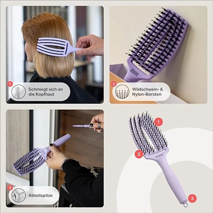 OLIVIA GARDEN Haarbürste Fingerbrush Combo Medium, Kopfhautschonende Entwirrungsbürste mit Massagefunktion – Bild 4