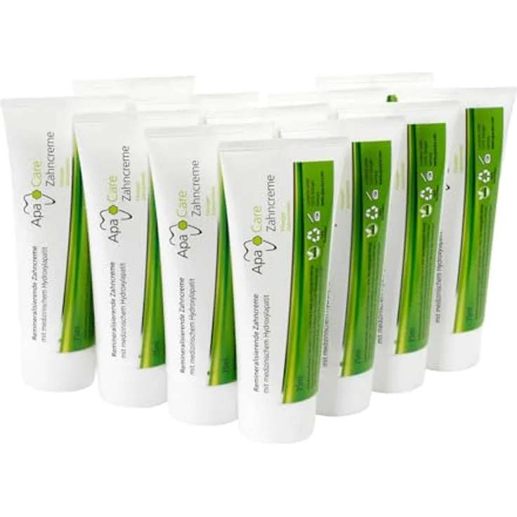 Apa Care Remineralisierende Zahncreme mit flüssigem Zahnschmelz, 12 x 75 ml, mit Hydroxylapatit und Fluorid für Zahnschmelz-Reparatur und sanfte Zahnaufhellung – Bild 1