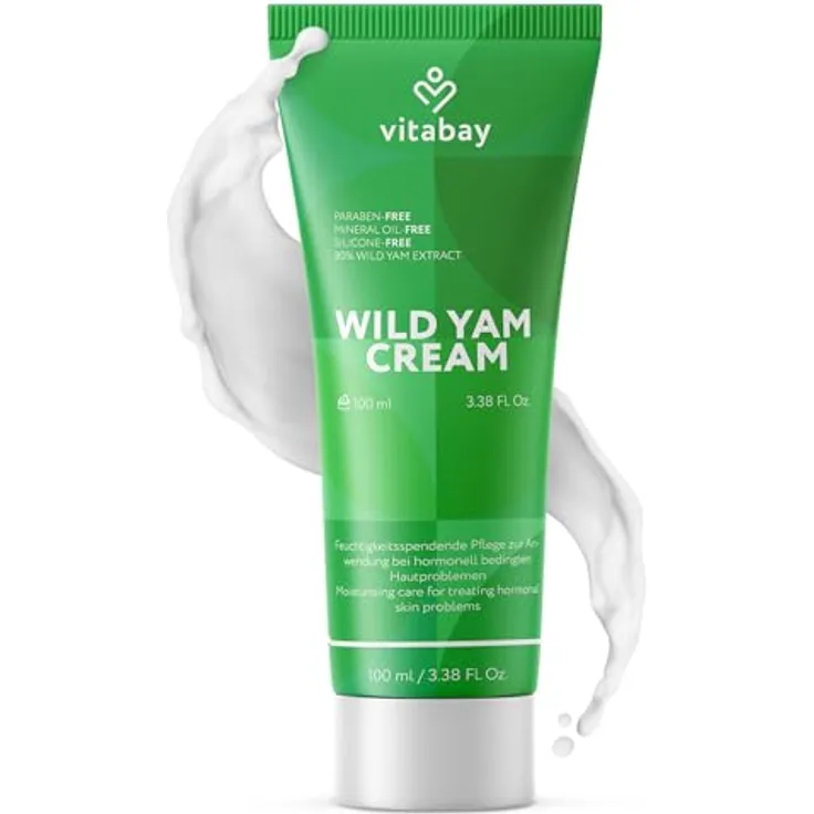 Vitabay Wild Yams Creme 100 ml - 80% Yamswurzel Extrakt - 64% Diosgenin - Wechseljahre Wild Yam Wurzel Creme - 100% Nano-frei & ohne Synthetische Hormone