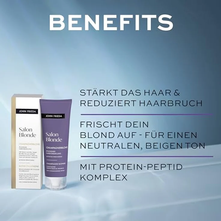 John Frieda Salon Blonde Champagnerblond, Farbveredelung ohne Ammoniak und Peroxid, 120 ml, für strahlenden Glanz und widerstandsfähiges Haar – Bild 4