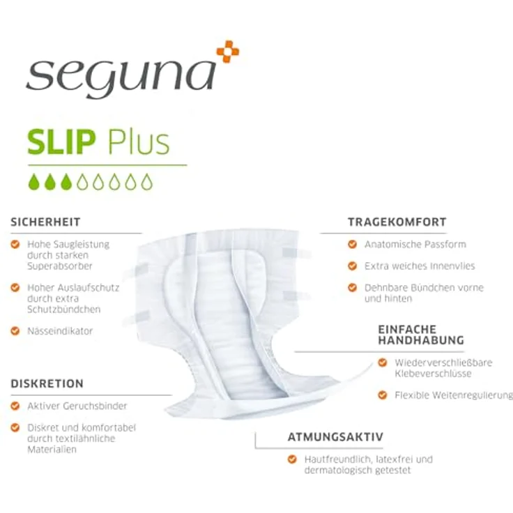 Seguna SEGUNA Slip Plus, Inkontinenz Windeln für Erwachsene, mittlere Saugleistung 2.500ml, L (Beutel 25 Stück) – Bild 4