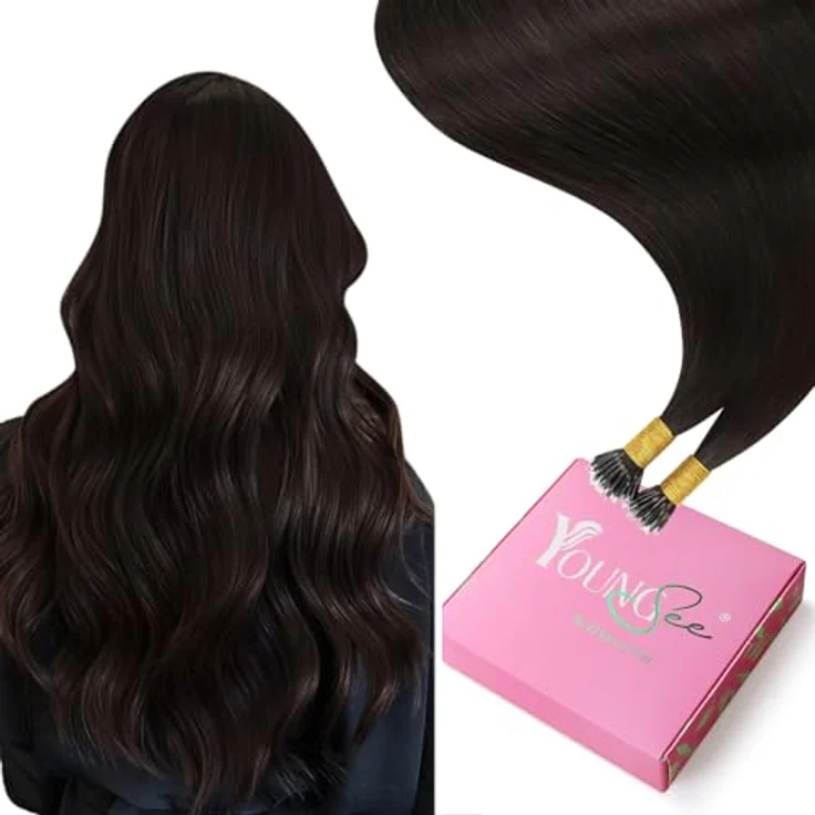 YoungSee Nanoring Extensions Echthaar Braun, 55cm, wiederverwendbar, 1g Nano Beads, für feines Haar, schonende Anwendung – Bild 1