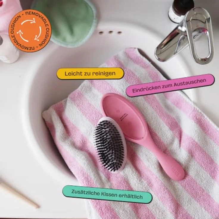 Olivia Garden Club THE RESET CUSHION Detangling & Shine Hairbrush, pink, mit Wildschwein- und Nylonborsten, ergonomischer Form, abnehmbares Kissen zur einfachen Reinigung – Bild 4