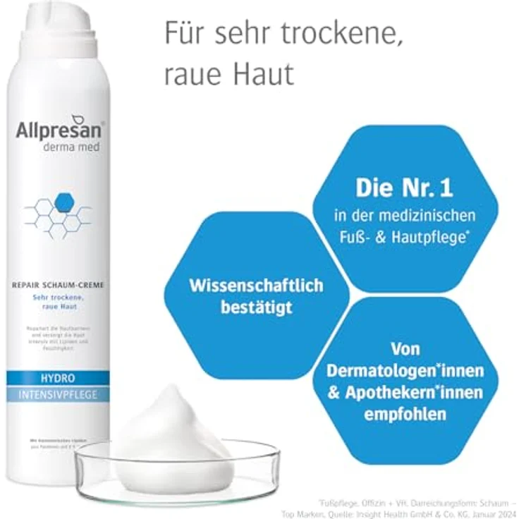 Allpresan derma med Repair Schaum-Creme HYDRO Intensivpflege, 200ml, medizinische Pflege für sensible, trockene und gereizte Haut – Bild 2