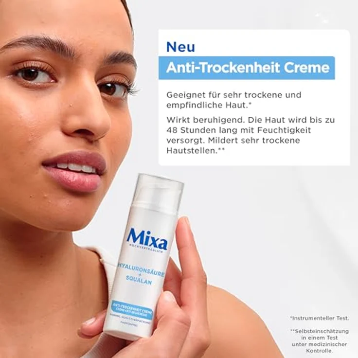 Mixa Anti-Trockenheit Creme, Gesichtscreme für trockene, empfindliche Haut mit Hyaluronsäure und Squalan, 50 ml – Bild 3